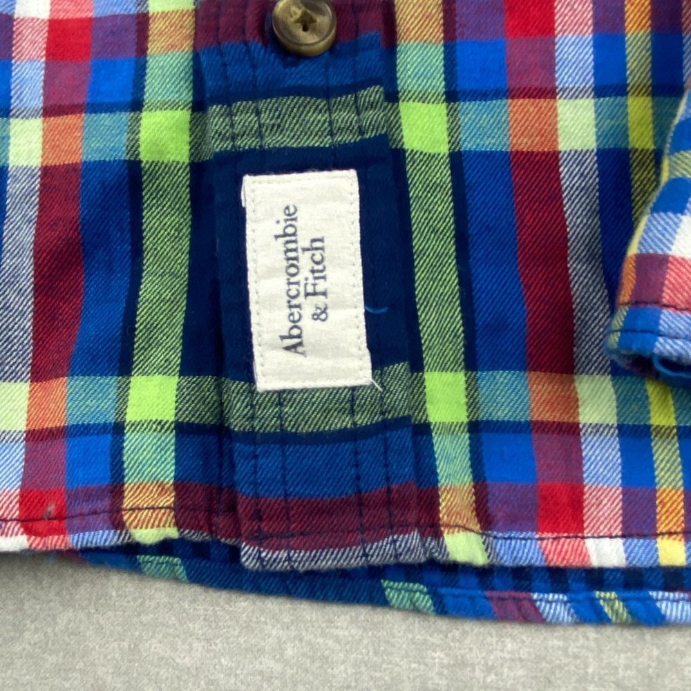 Abercrombie & Fitch Shirt Mens‎ Medium Muscle Flannel Blue Green Plaid Button Up - Picture 6 of 13